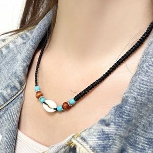 Beach Shell Black Rope Nautical Necklace